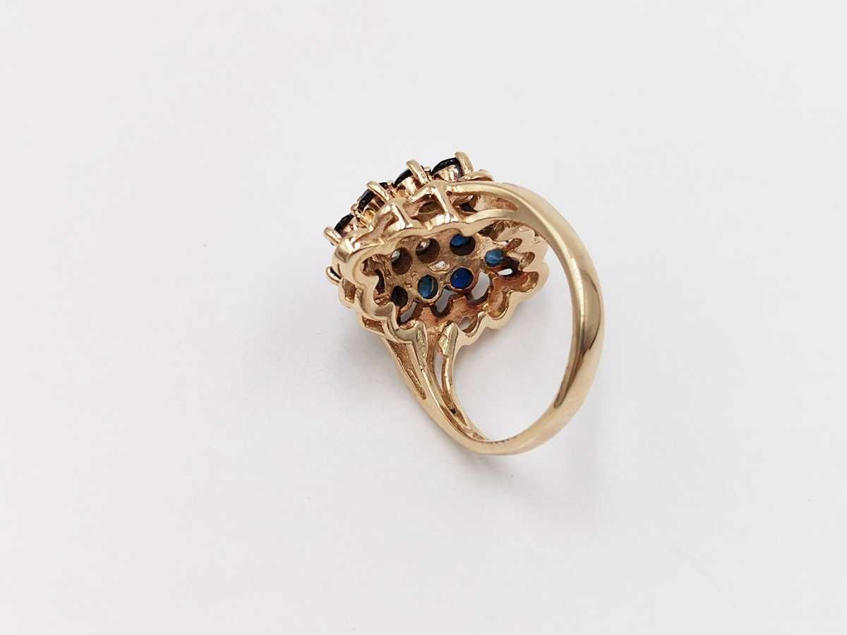 pierścionek złoto 14K 585 szafiry diamenty brylanty 7,26 g certyfikat