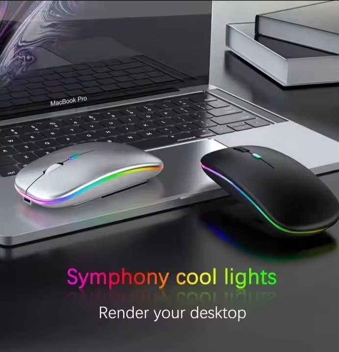 Mysz Komputerowa Optyczna Bezprzewodowa LED RGB Akumulatorowa