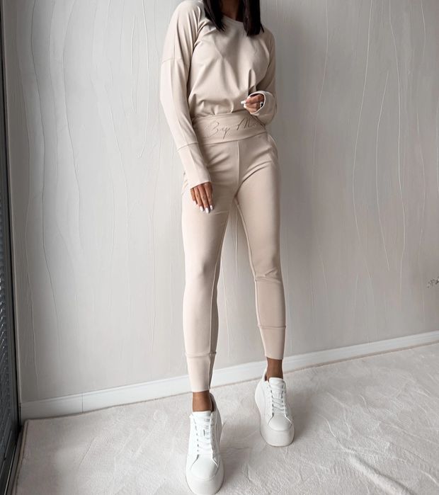 By Me Beżowy damski komplet dresowy dres S