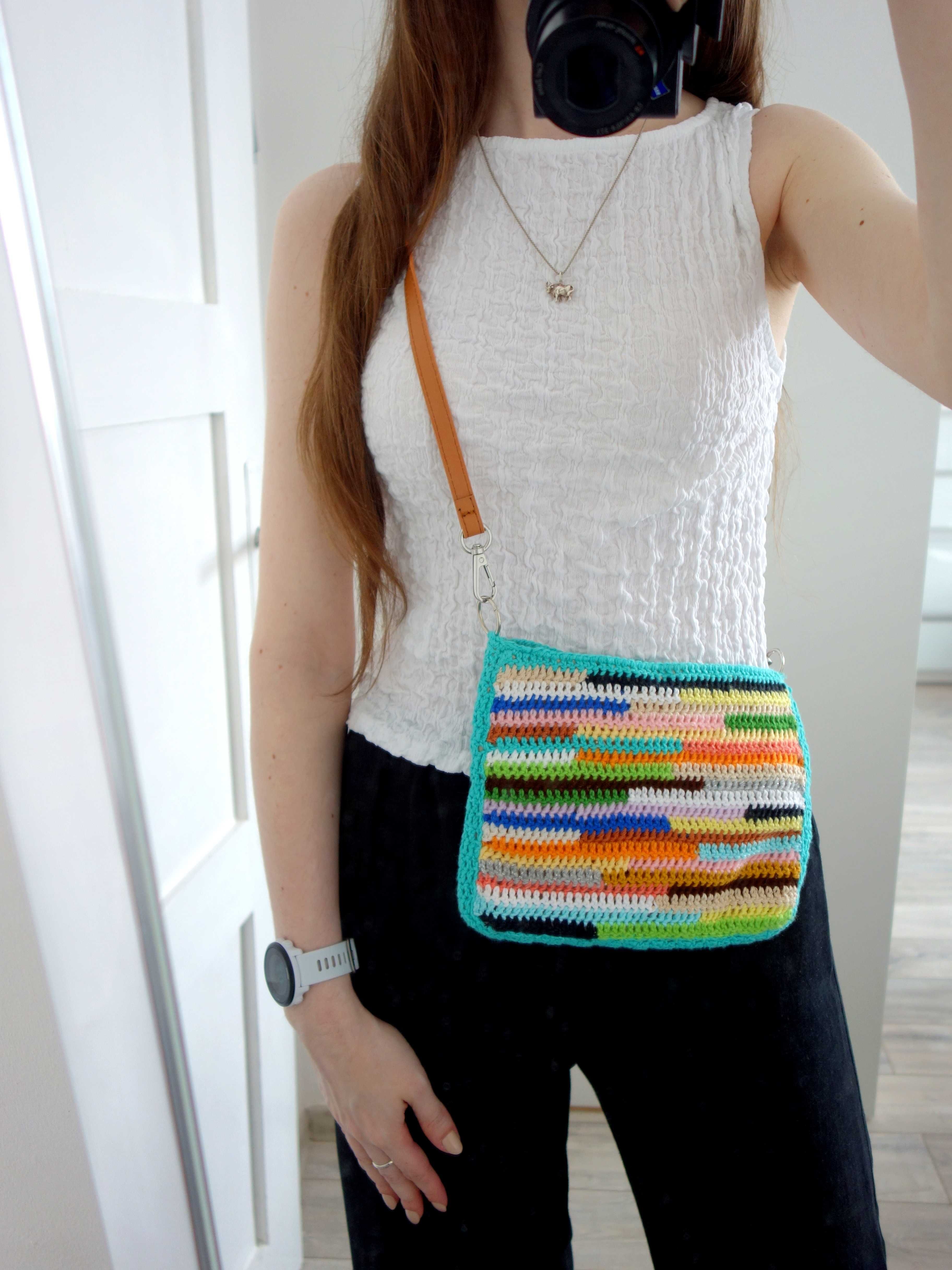 Nowa torebka listonoszka mała handmade szydełkowa crochet kolorowa
