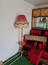 Lampa stojąca, kinkiet i zyrandol abażur, drewniany, rzezbiony PRL