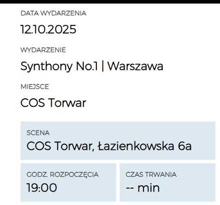 Bilety na koncert Synthony Warszawa