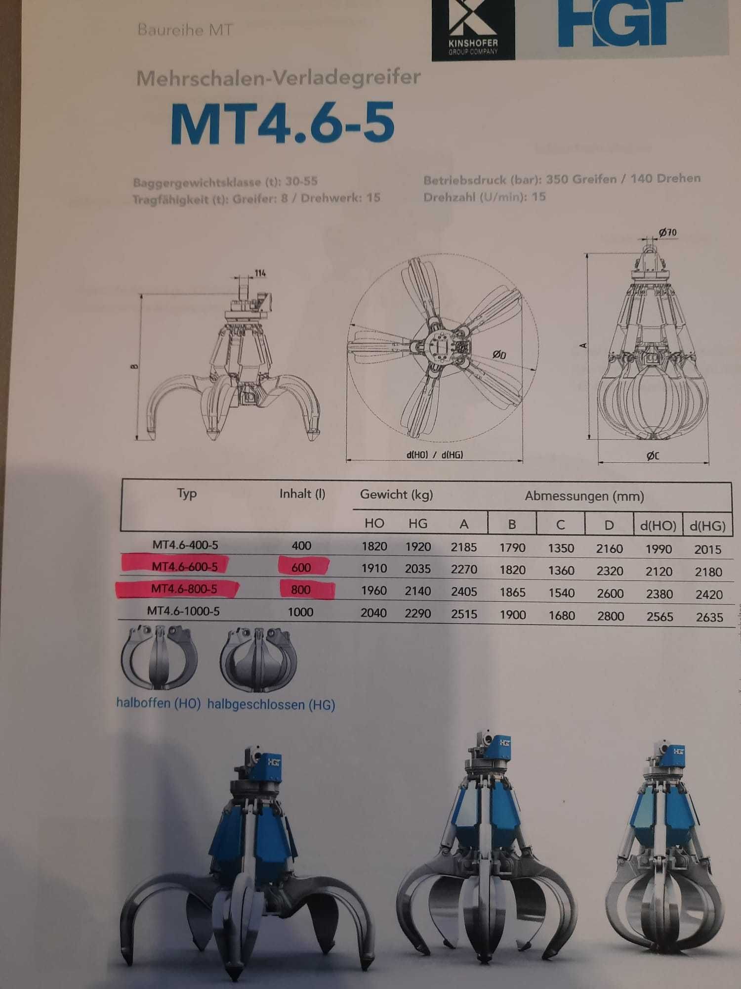 chwytak do złomu HGT MT4.6-800 SMAG SBL GSV Fuchs Liebherr