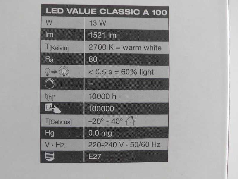 Żarówka LED E27 A60 13W = 100W 1521lm 2700K OSRAM