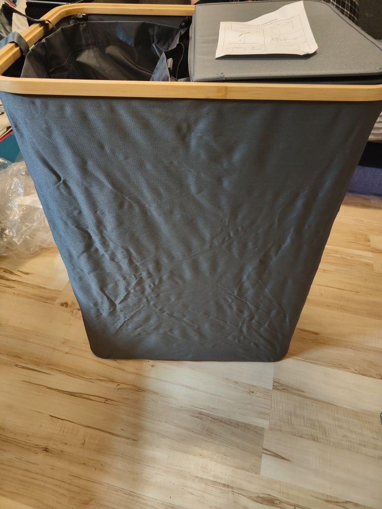 Kosz na pranie dwukomorowy 145L materiał+ bambus B51