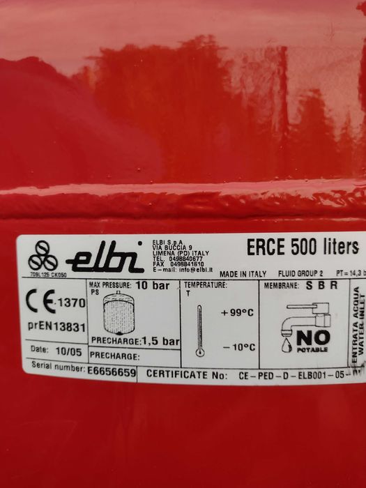 Naczynie przeponowe ERCE 500L do instalacji CO pionowe stojące (ELBI)