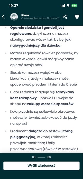 Gleboko spacerowy Wozek 2w1 Adamex belissa mieta gandola spacerowka