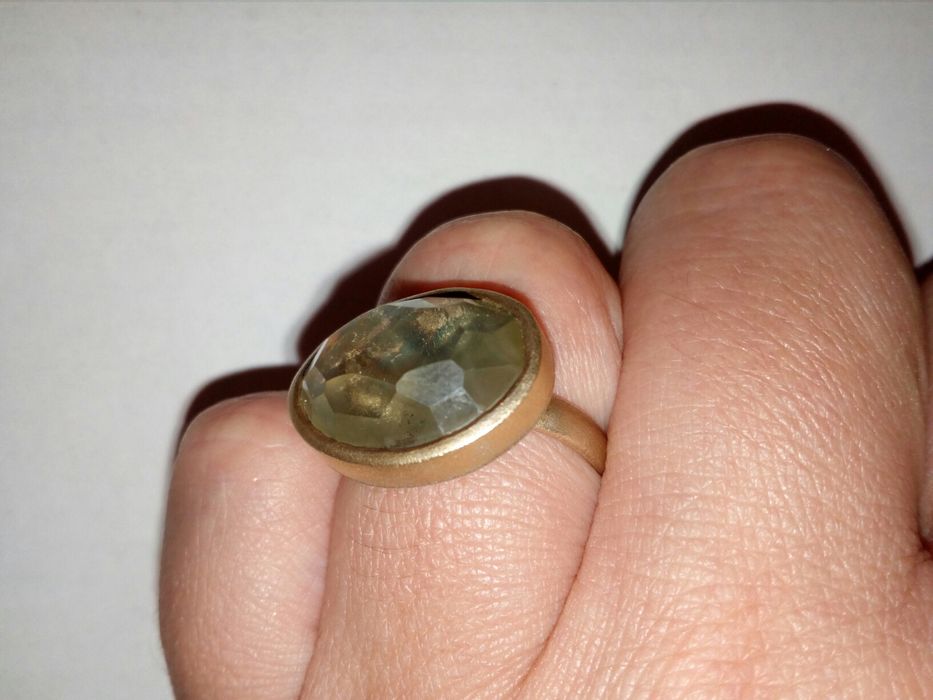 Pierścionek srebro oksydowane złocony kwarc 925