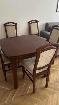 Brązowy stół (dł 90-210 cm) z szescioma krzesłami