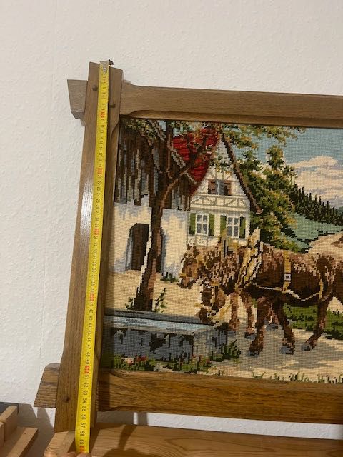 obraz konie wodopój wyszywany haft ramy drewno kraj Holandia Niemcy