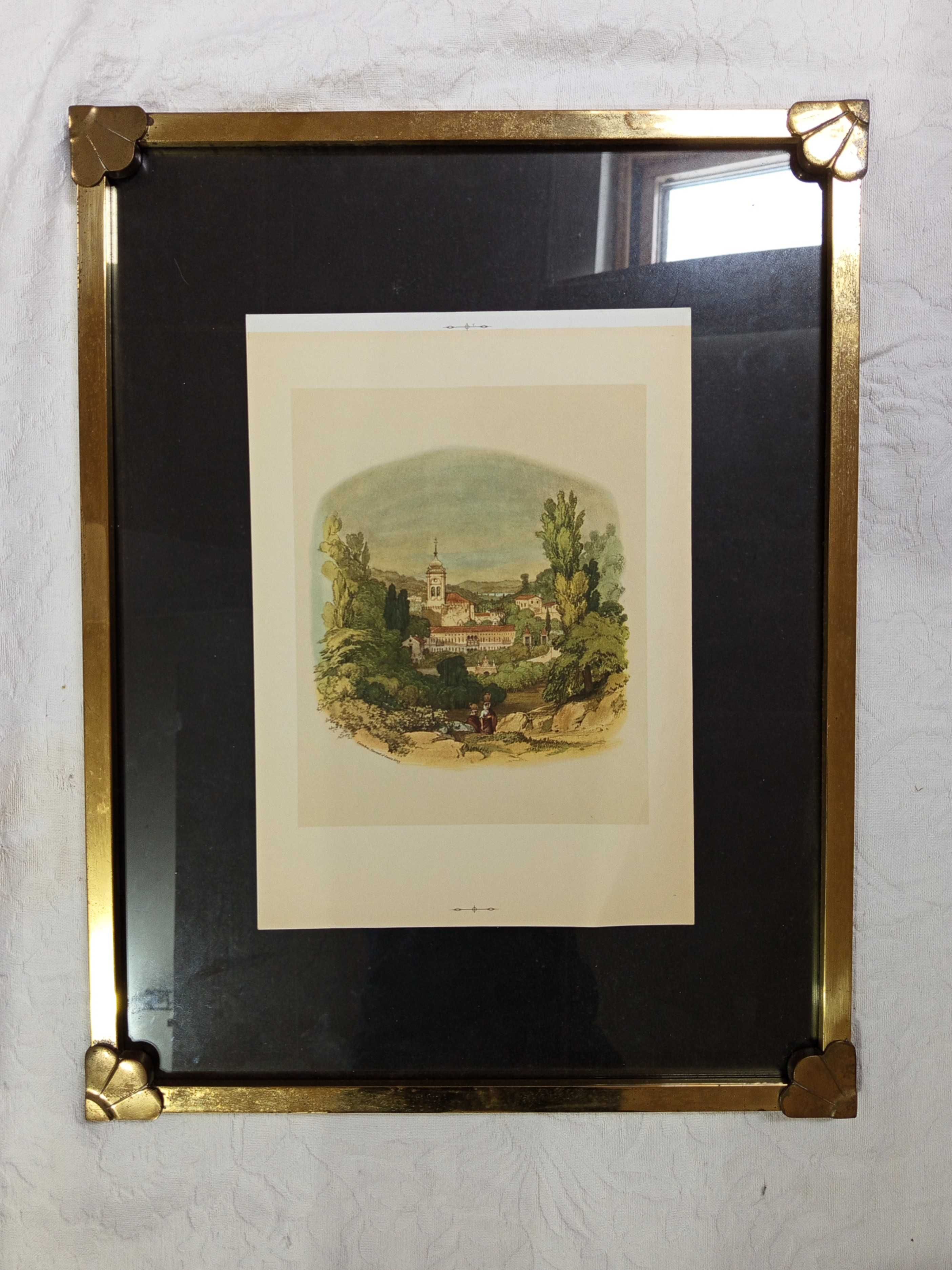 Moldura metálica dourada c/ vidro 67x44 cm p/ espelho ou quadros
