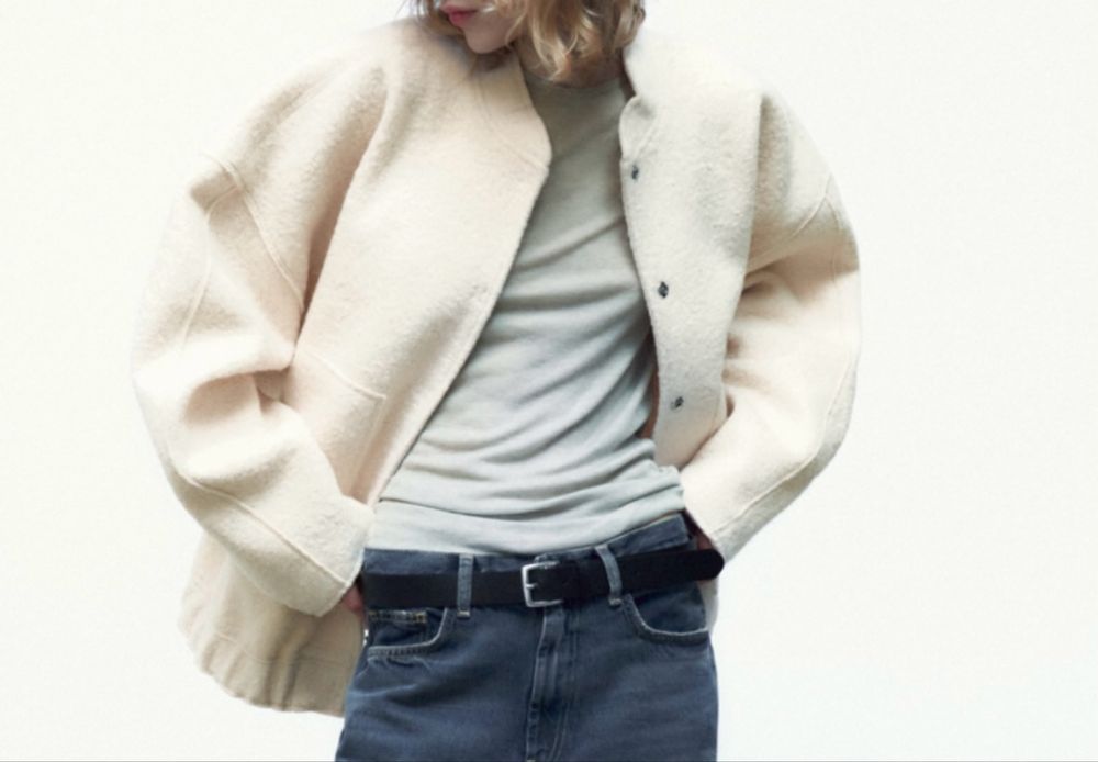 Kurtka bomberka boucle kremowa Zara oversize xs-s