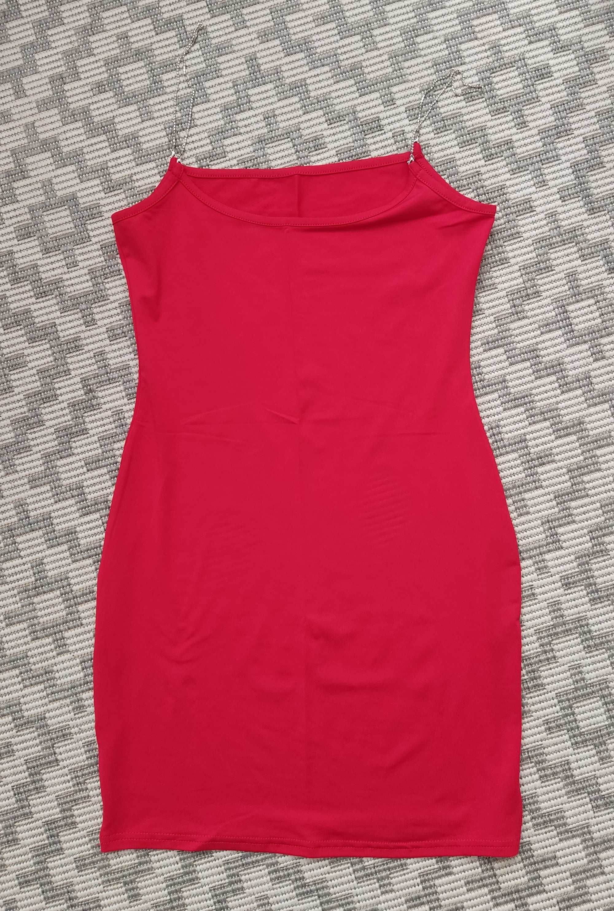 Sukienka czerwona mini sexy bieliźniana ramiączka ozdobne odpinane