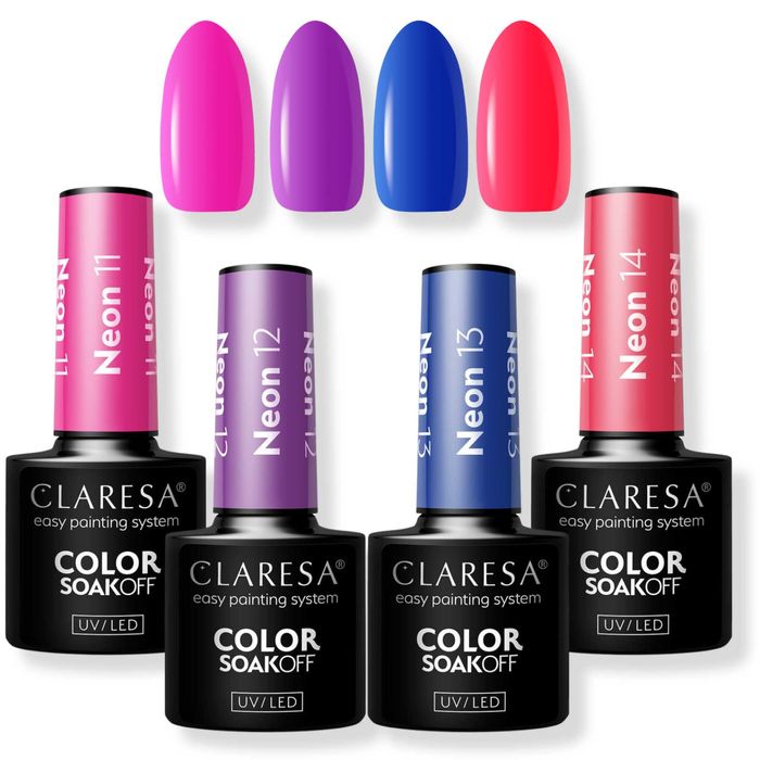 Claresa lakier hybrydowy Neon do paznokci zestaw róż fiolet czerwień