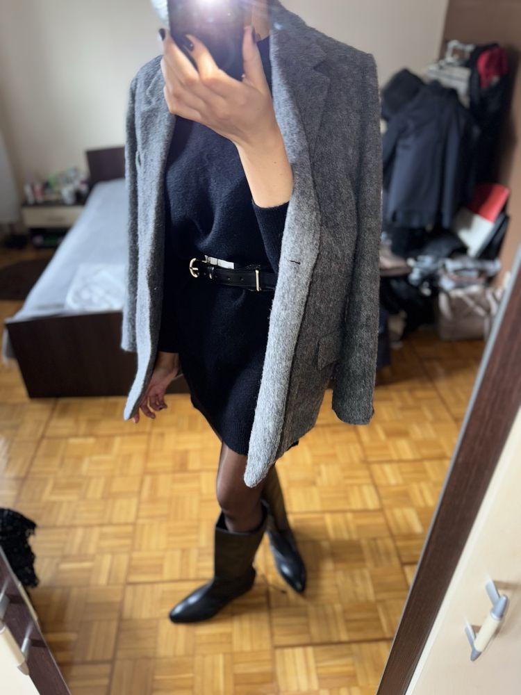 H&M oversize marynarka krój prosty z włosiem Xs