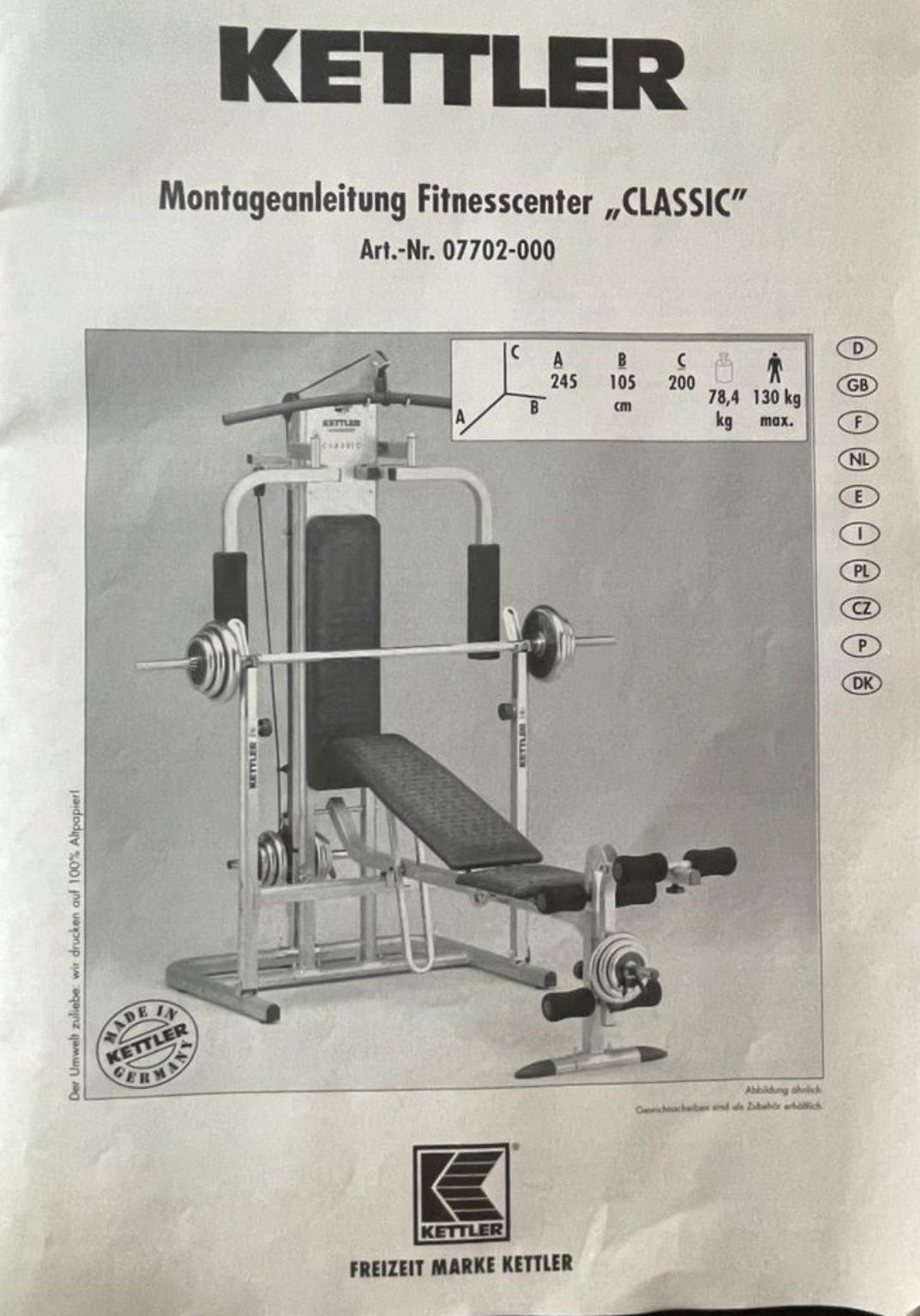 Wielofunkcyjny atlas kettler classic +110 kg obciążenia