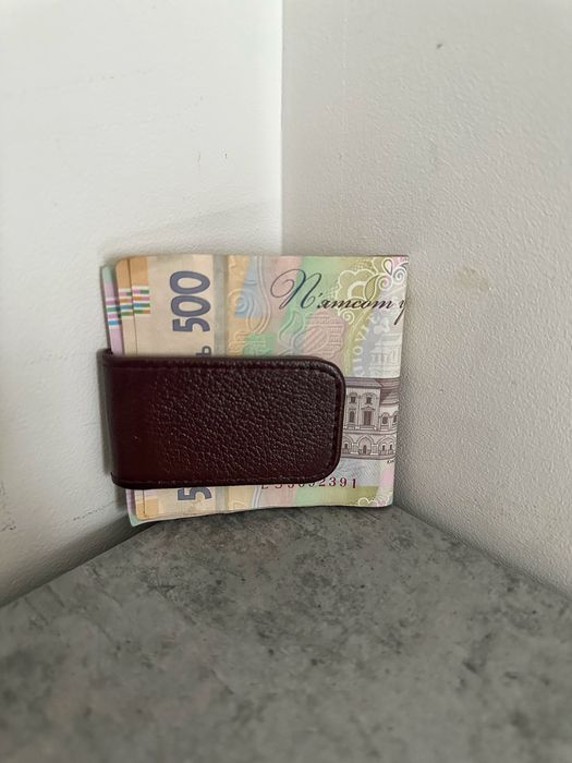 Кліпса зажим затискач для купюр магніт шкіра бордовий коричневий