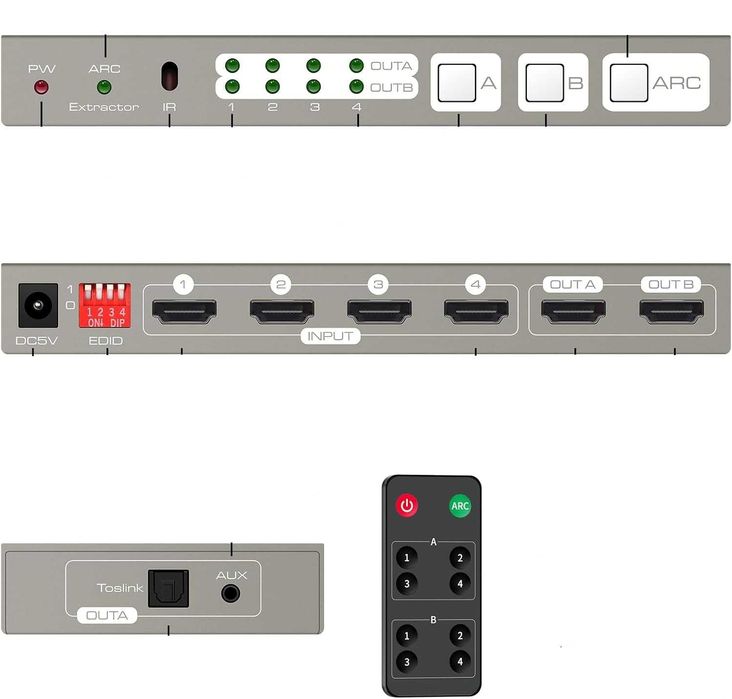 Matryca matrix switch HDMI 4K 60Hz 4x2 Splitter HDMI 2.0b ARC EDID HDR