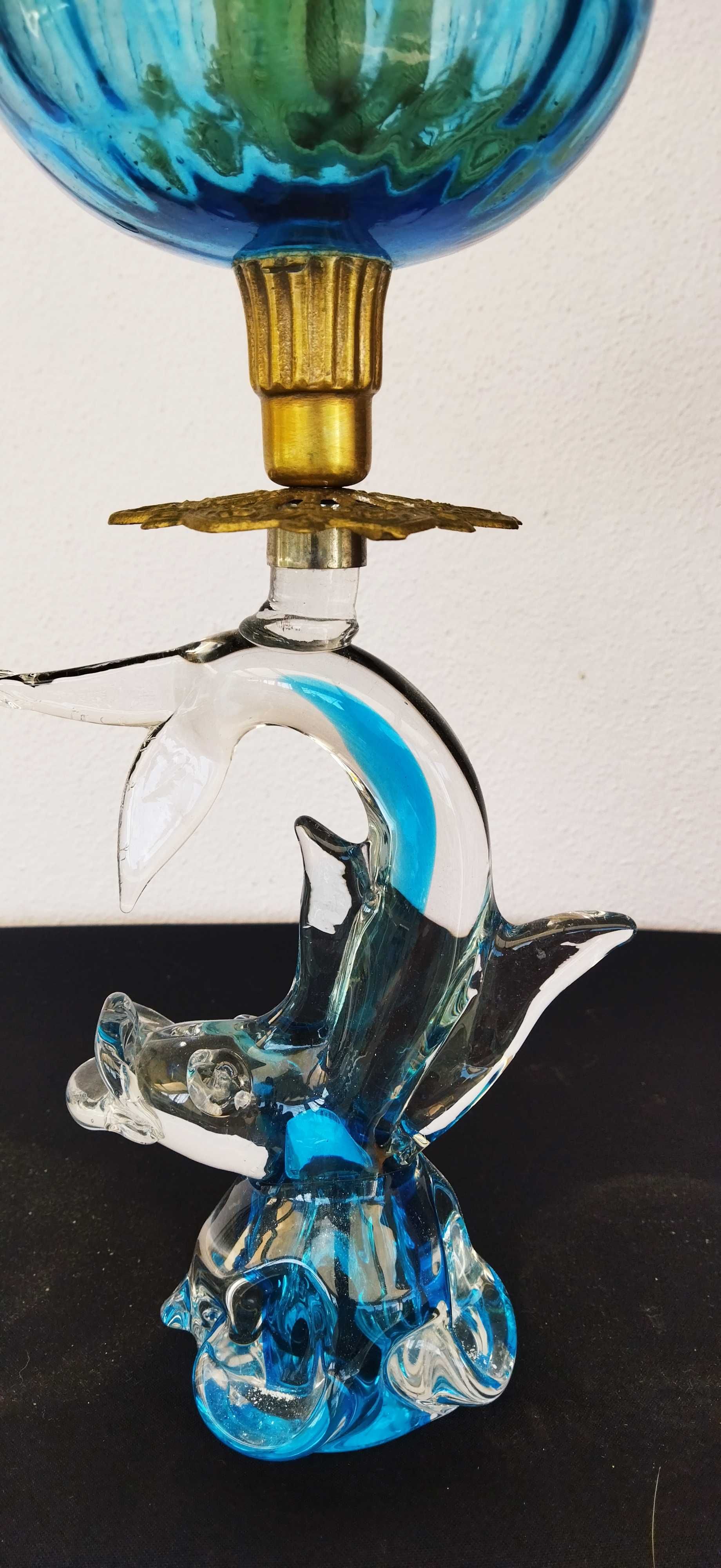Лампа керосиновая.Голубая рыба.Хрусталь ,стекло,бронза.65х15.Франция