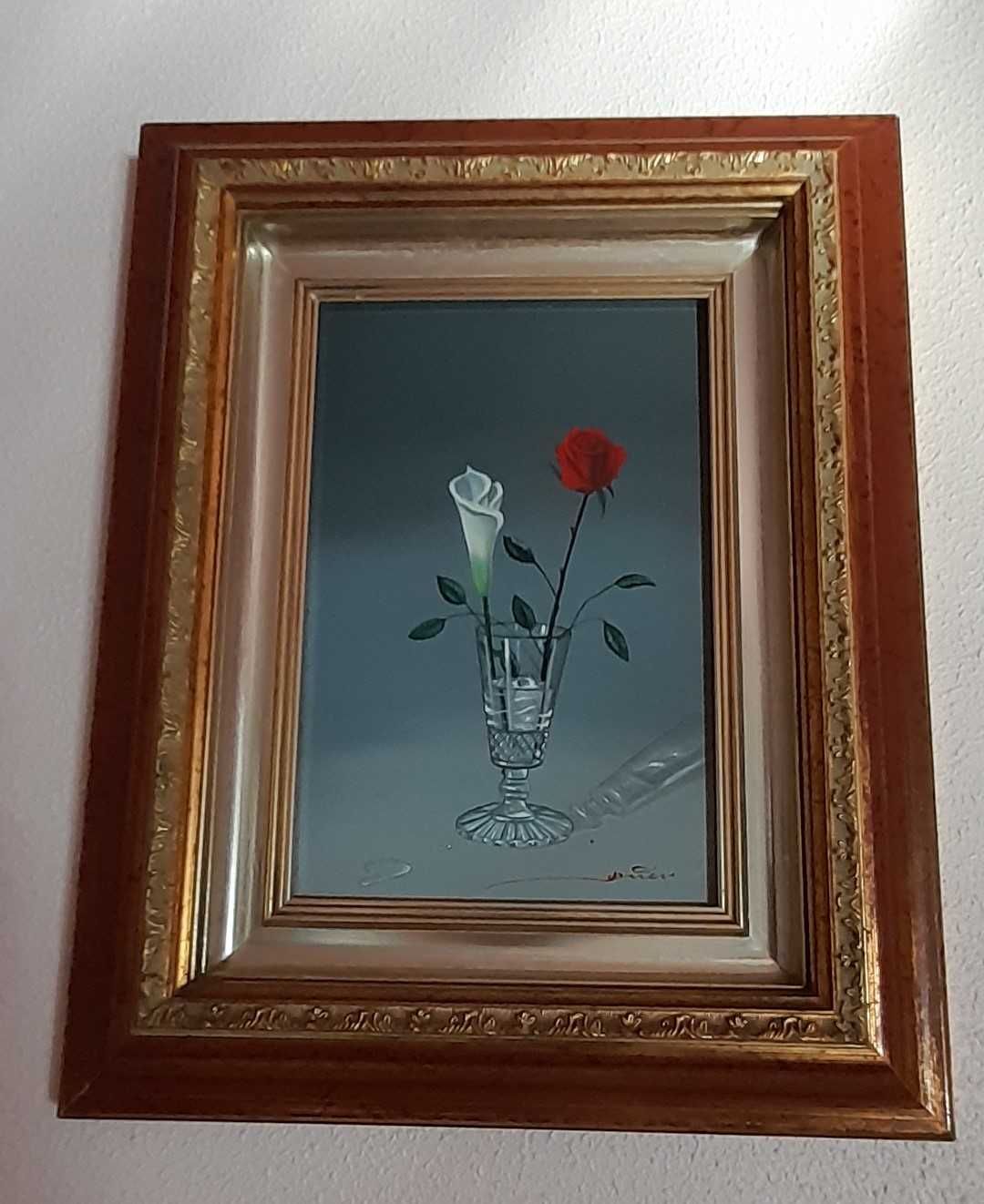 Quadro com Rosa Vermelha e Jarro Branco