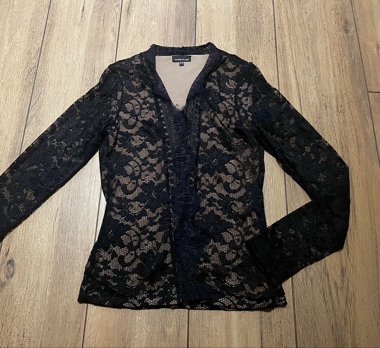 Narzutka kardigan bolerko koronkowe czarne Warehouse