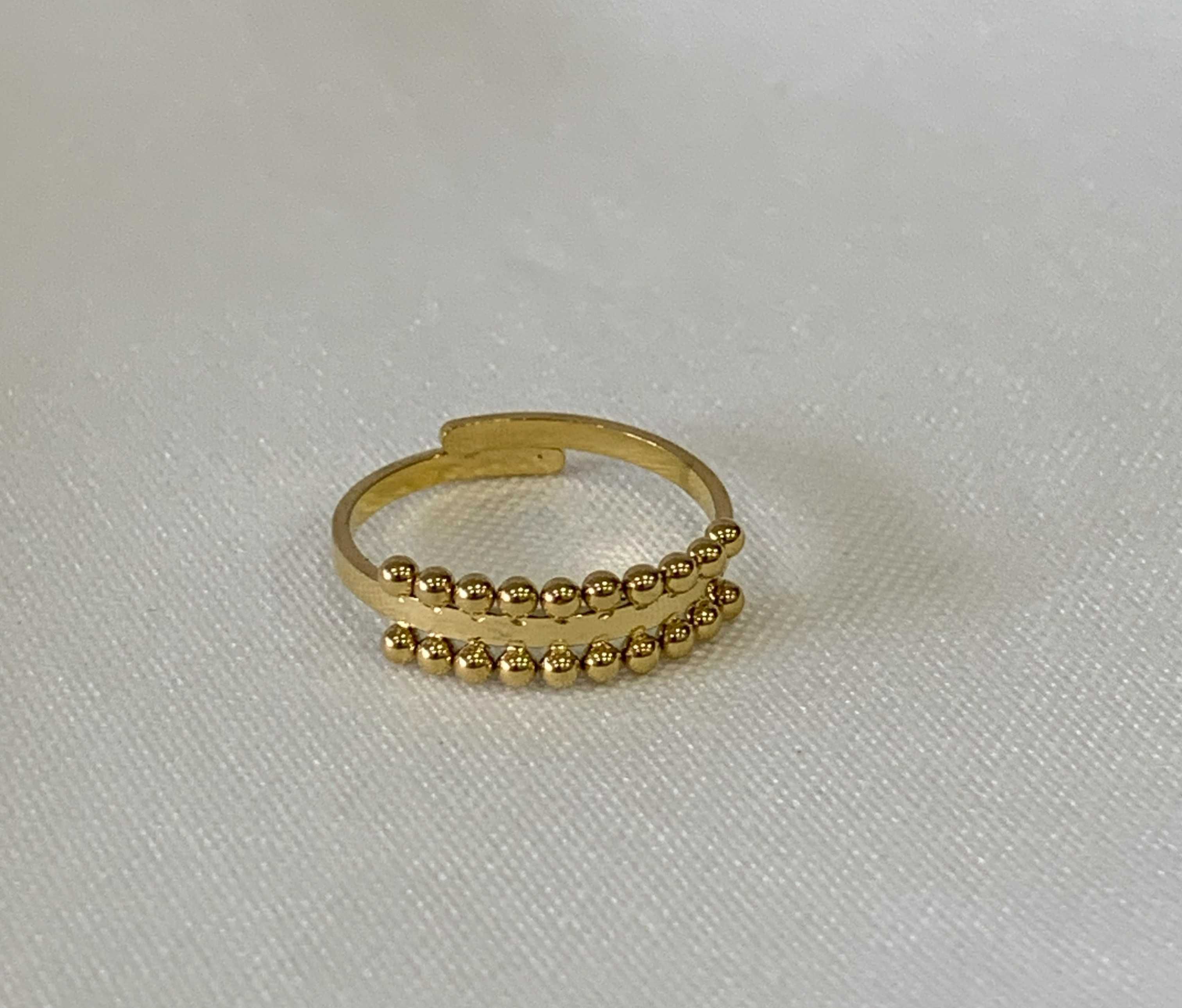 Anel Dourado Ajustável com Bolinhas – Aço Inoxidável