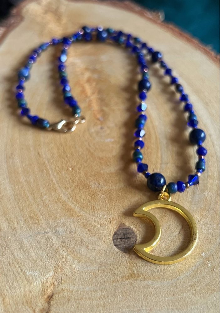 Naszyjnik handmade Luna Lunula Księżyc Lapis lazuli