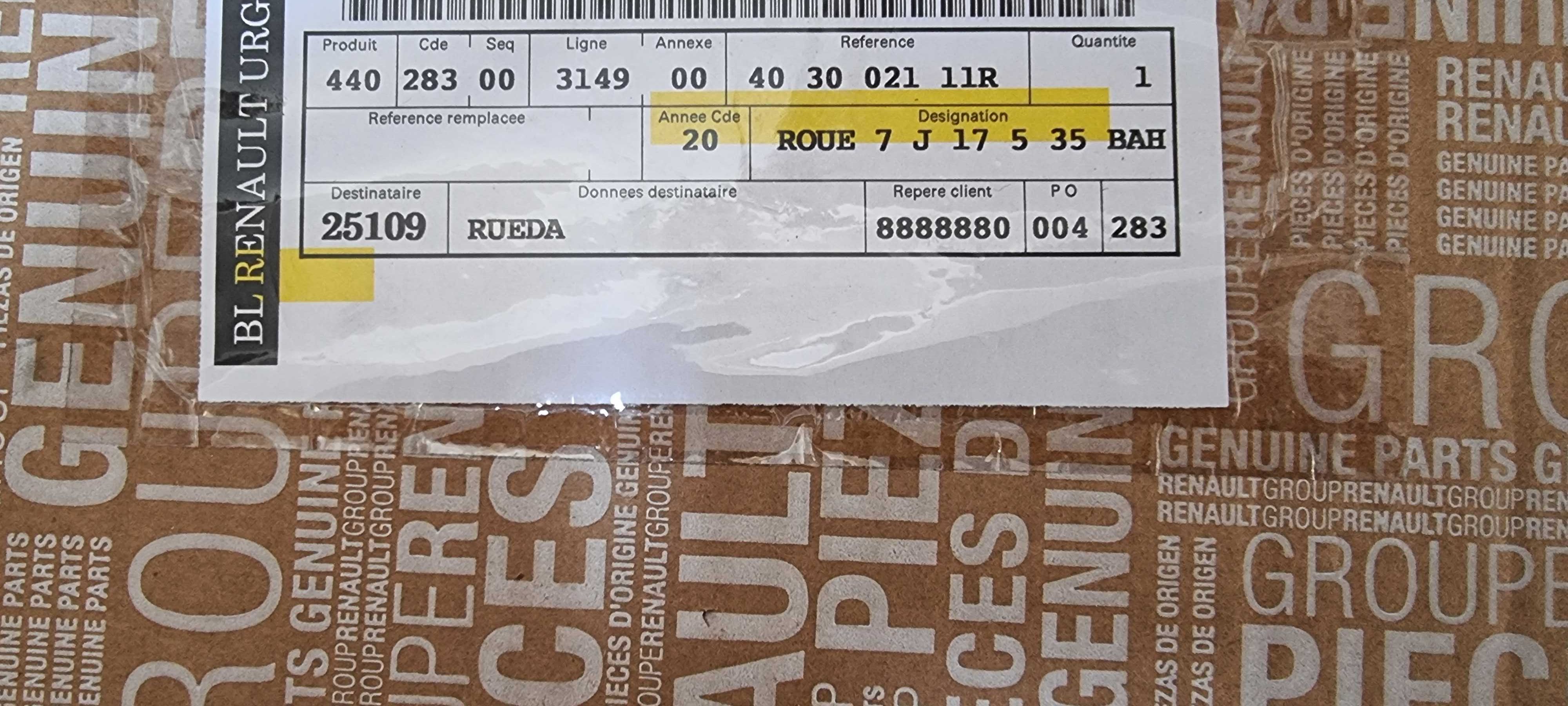 Jante liga leve para Renault Captur 17 polegadas nova