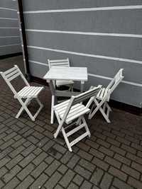 Zestaw stolik i krzesła ogrodowe drewniane solidne białe
