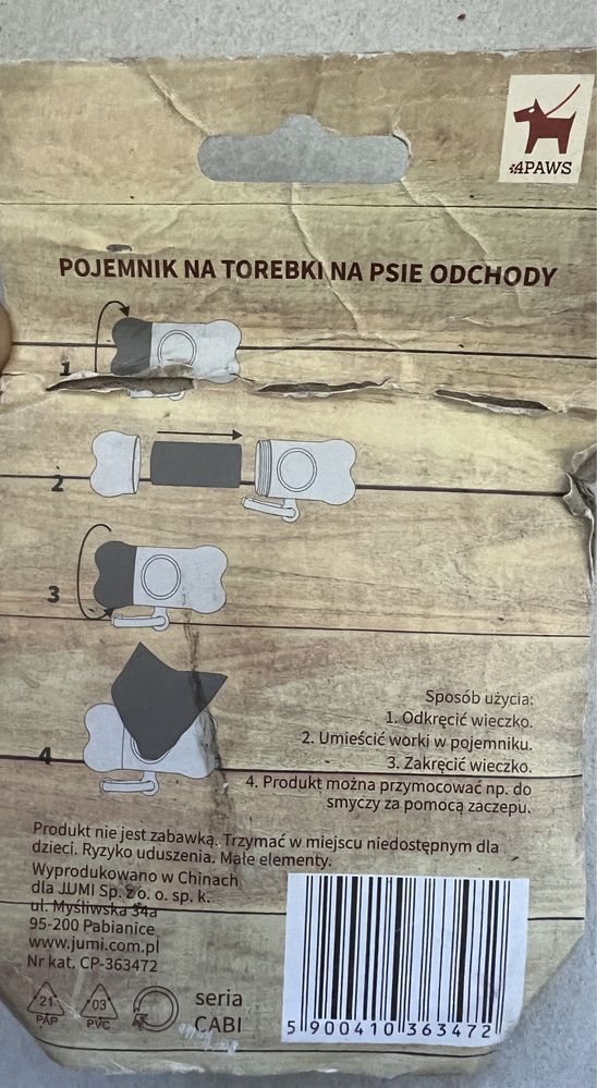Pojemnik na torebki na psie odchody