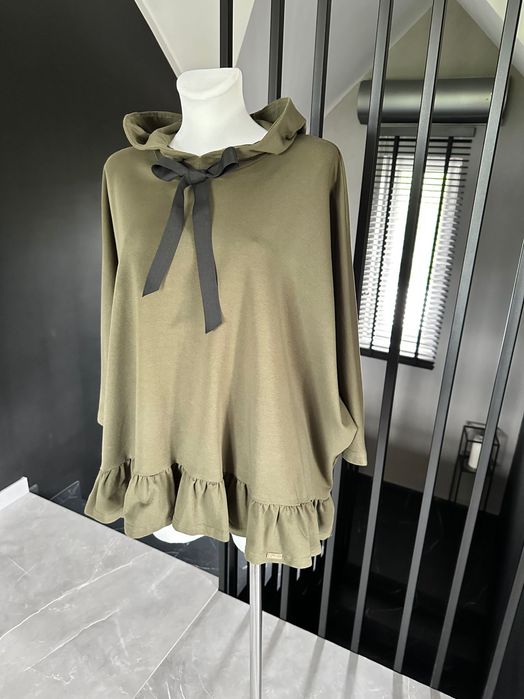 Oversize tunika bluza z kapturem Khaki Selfieroom