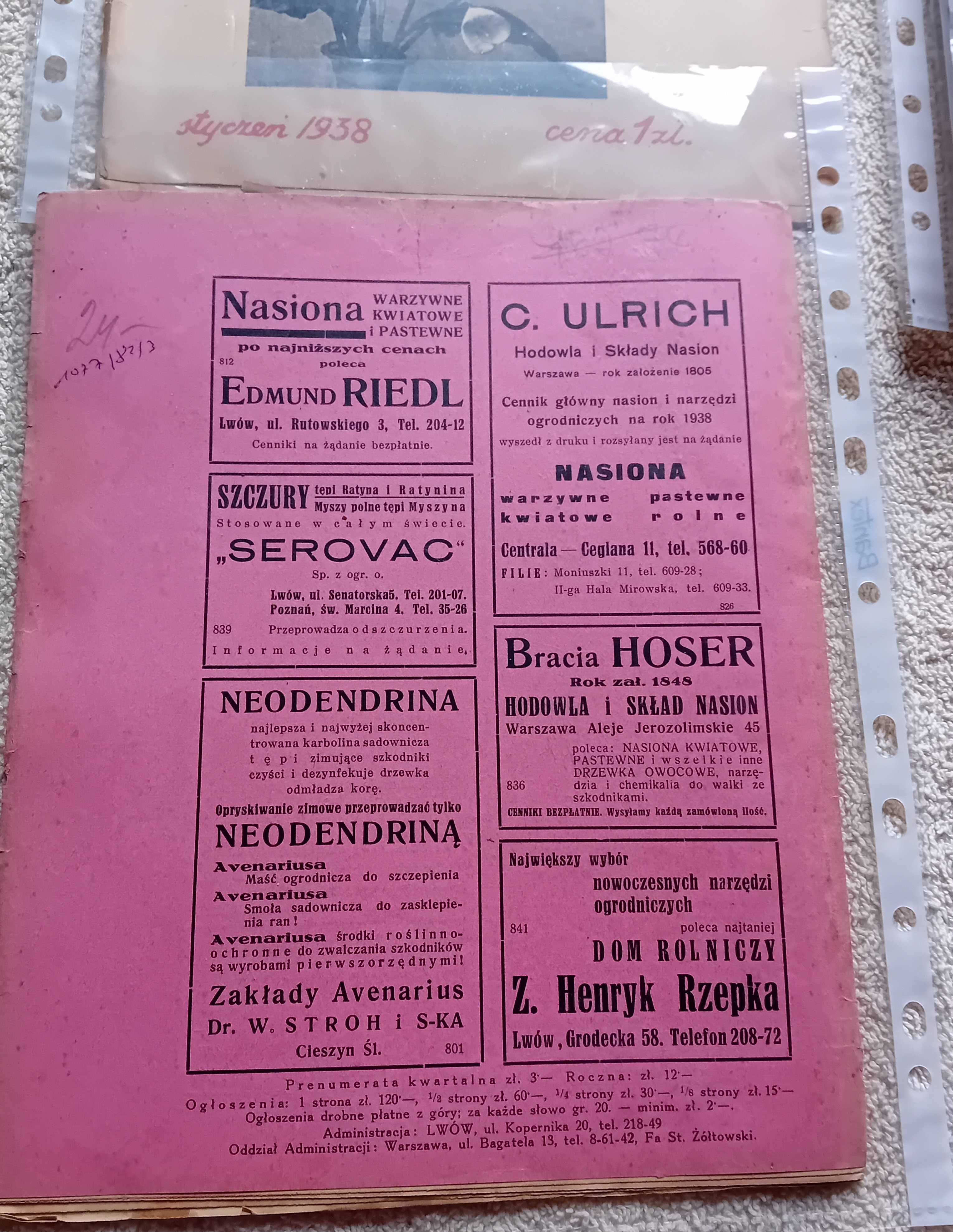Przegląd ogrodniczy, rocznik 1938 (niekompl) rok XXI, brak num. 2,3,10