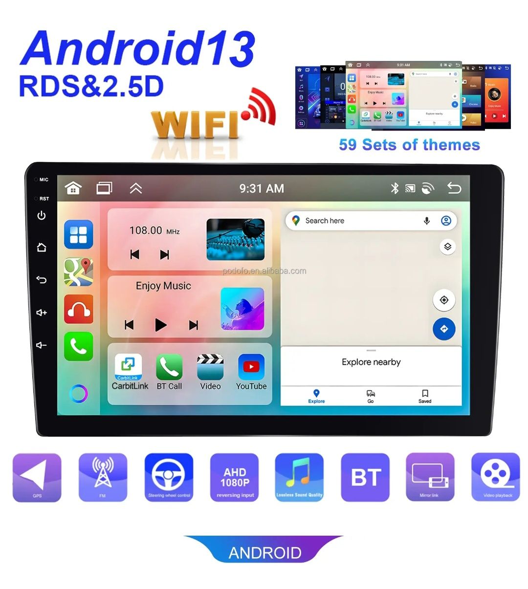 Rádio android 13 9 polegadas CARPLAY WIFI GPS 4/64GB 8-CORE Novo