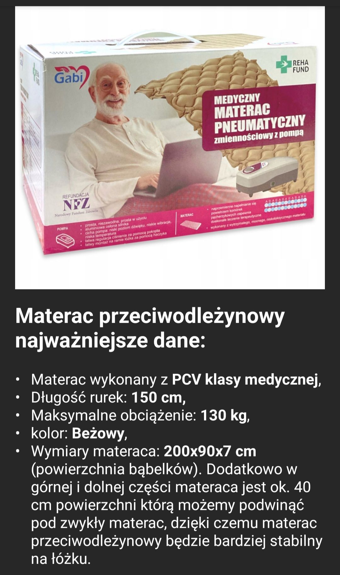 Materac przeciwodleżynowy z pompą +łatki z klejem!