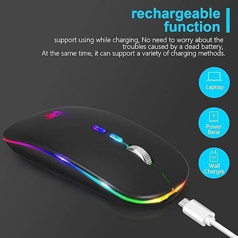 bezprzewodowa ładowalna mysz optyczna usb z adapterem typu c vv