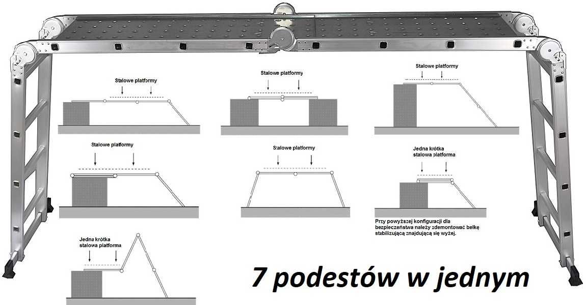 PODEST ROBOCZY UNIWERSALNY 1,23m - 7 funkcji / Drabina przegubowa 4x4