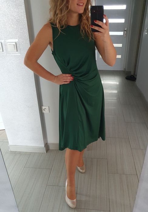 Asymetryczna sukienka midi ciemnozielona nowa z metką