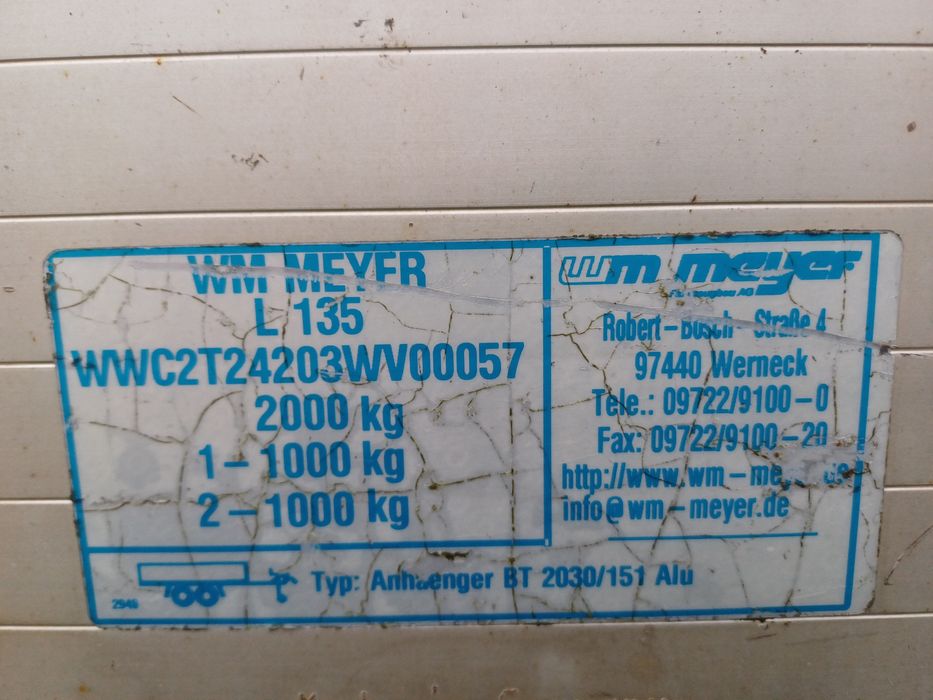 Profesjonalna przyczepa dwuosiowa WM MEYER, DMC 2000kg, nadstawką.