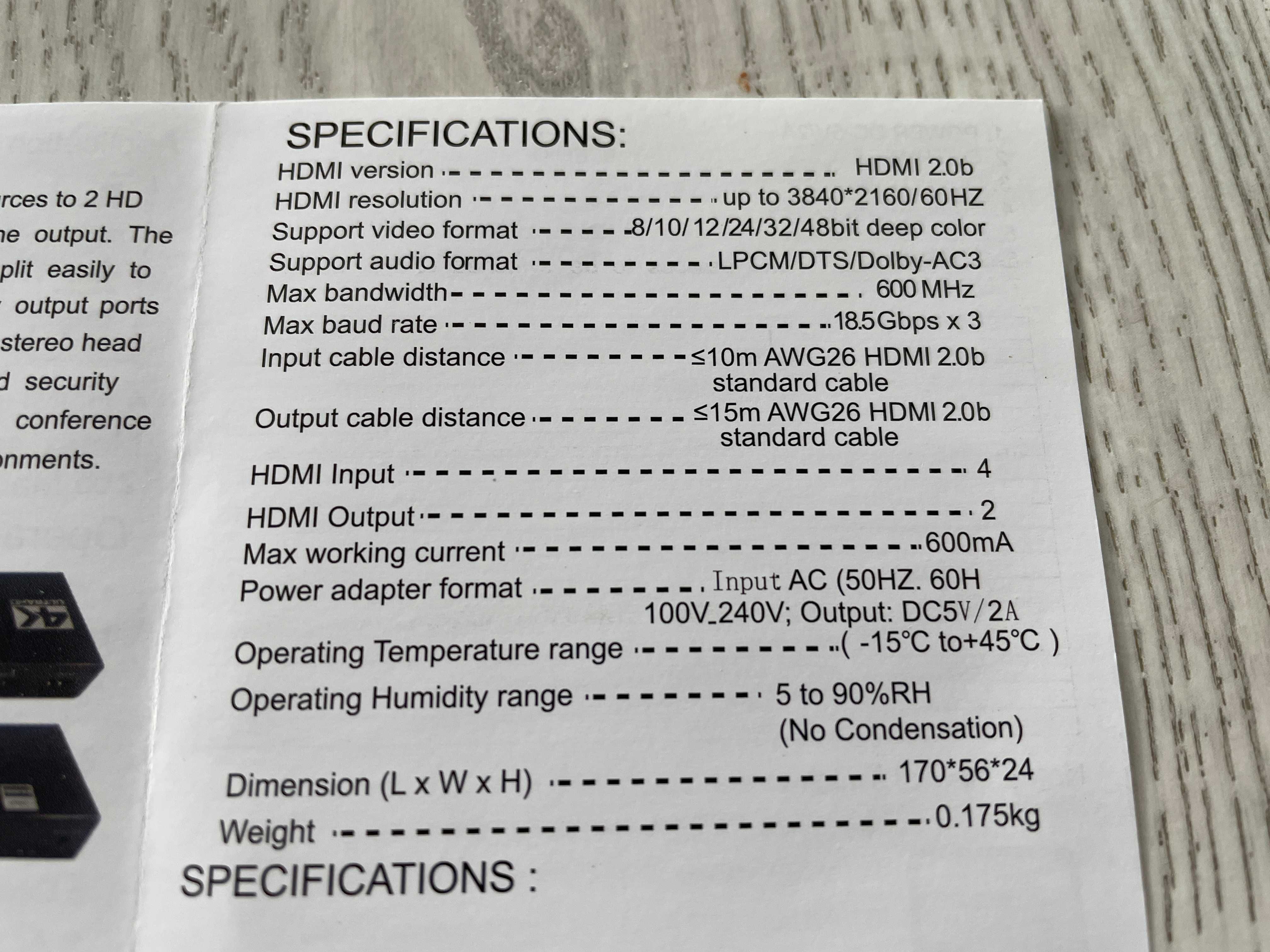 Splitter Przelacznik Matrix Greathtek HDMI 4x2 4K 18Gbps 5.1 Jaworzno.