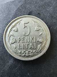 Litwa 5 litów 1925 r srebro oryginał.