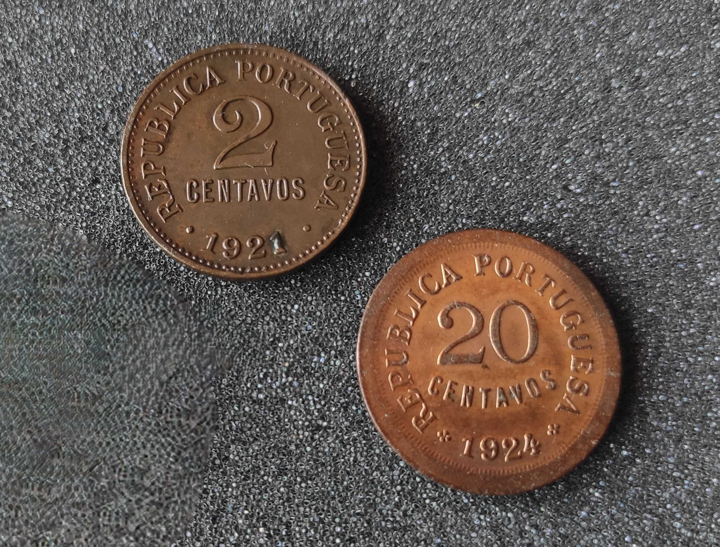 2 Moedas: 2 Centavos 1921 + 20 Centavos 1924