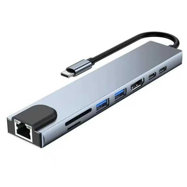 USB Hub 8 в 1 - Type C + Lan + HDMI (юсб хаб). Ідеальний для MacBook.