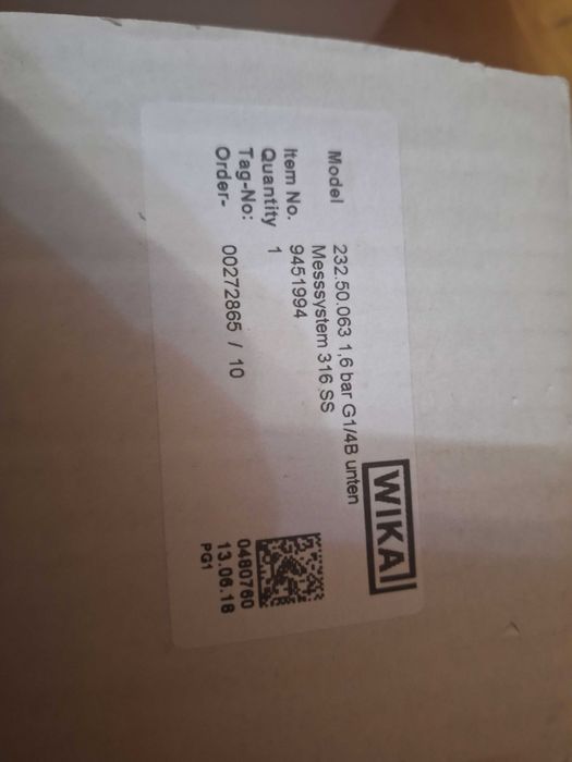 Манометр WIKA 232.50.63 10Bar 1,6Bar