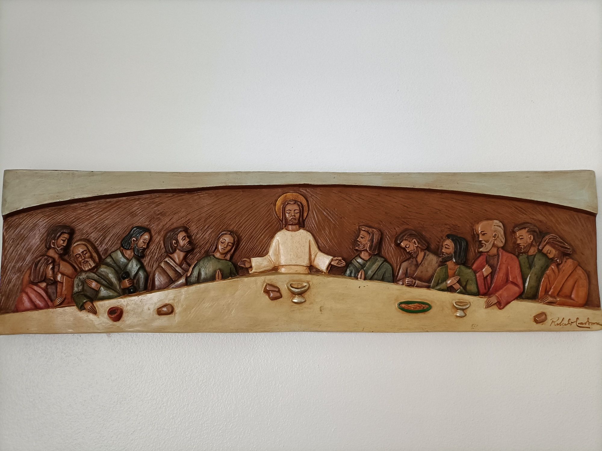 Quadro em barro vidrado - Última Ceia de Cristo. De Autor