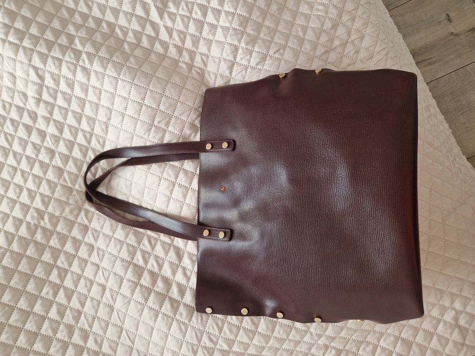 Piękna burgundowa torebka skórzana shopperka Batycki