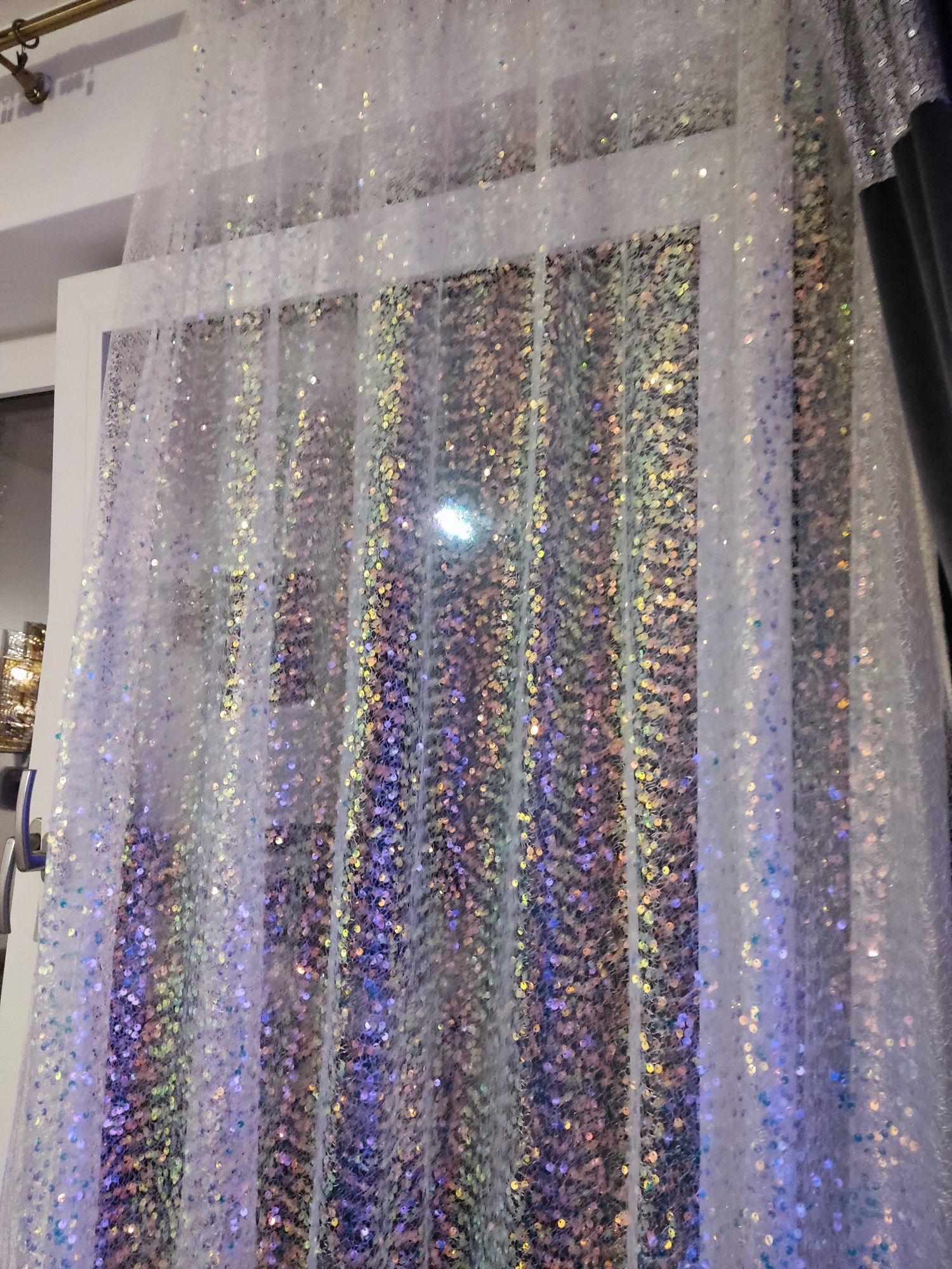 Zasłony błyszczące cekinowe holograficzne dekoracyjne Glamour 2 sztuki