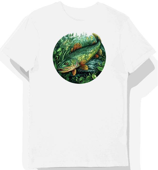 Koszulka męska biała z nadrukiem wędkarskim S