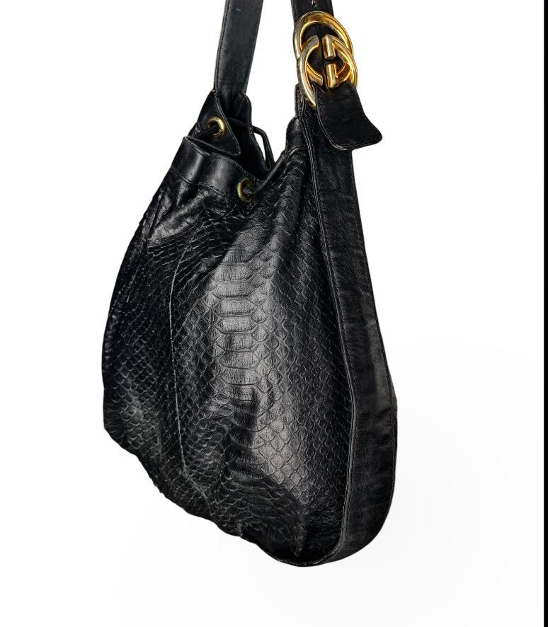 Женская сумка Gucci black python interlocking icon drawstring оригинал