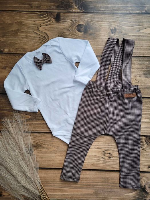 ubranko na roczek CHRZEST elegancki komplet garnitur muszka szelki 68