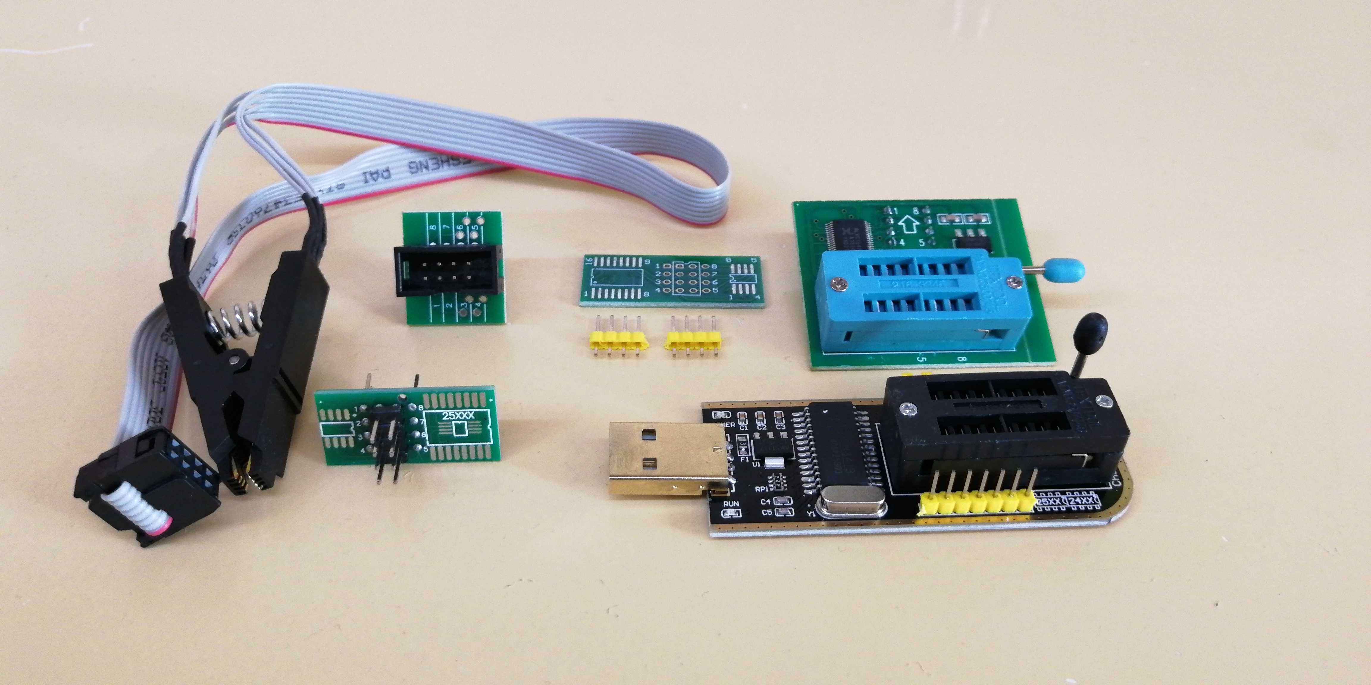 Програматор Flash EEPROM CH341A USB з прищепкою та адаптерами + DIP8
